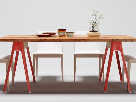  现代简约餐桌椅子摆件组合3d模型 