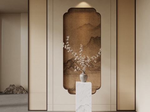  新中式玄关 入户隔断3d模型 