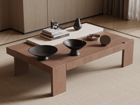  中古风茶几 实木茶几3d模型 