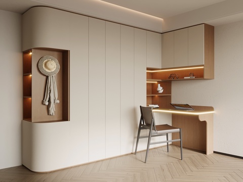  现代简约书柜 书桌一体柜3d模型 