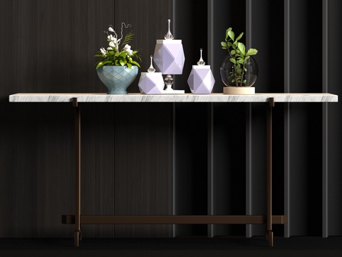  现代金属大理石餐桌饰品组合3d模型 