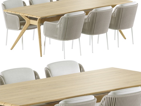  户外花园藤编餐桌椅套装 Bernini Bel3d模型 