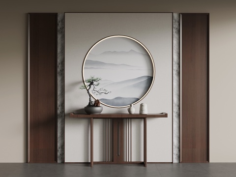  新中式端景柜3d模型 