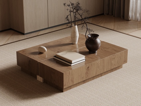  现代中古风茶几 方形实木茶几3d模型 