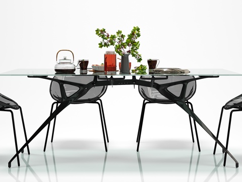  现代简约 餐桌 椅子 食物摆件组合3d模型 