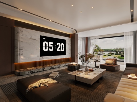  意式客厅黑白灰客厅3d模型 