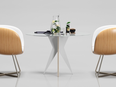  现代简约休闲餐桌椅子 食物 摆件组合3d模型 