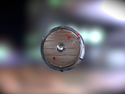  游戏就绪PBR低多边形木质中世纪盾3d模型 