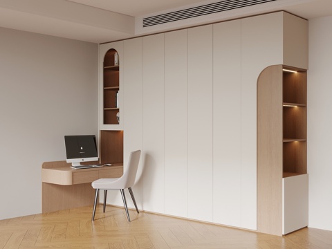  现代简约衣柜 书桌椅一体柜3d模型 