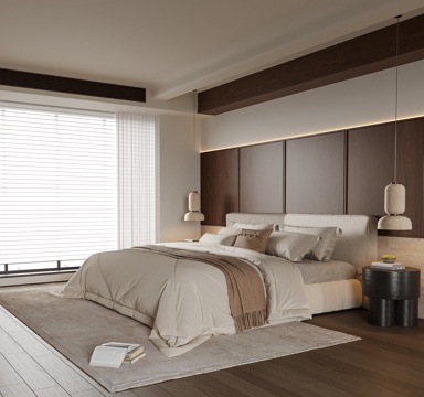  现代卧室 双人床3d模型 