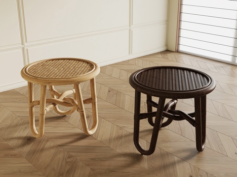  侘寂中古板凳 藤编板凳3d模型 