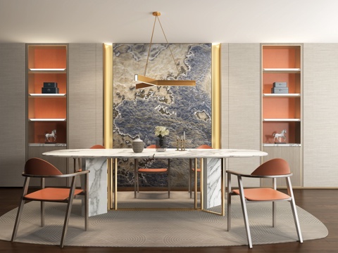  现代餐桌椅组合 餐厅 吊灯3d模型 