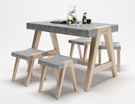  工业风餐桌椅子食物摆件组合3d模型 