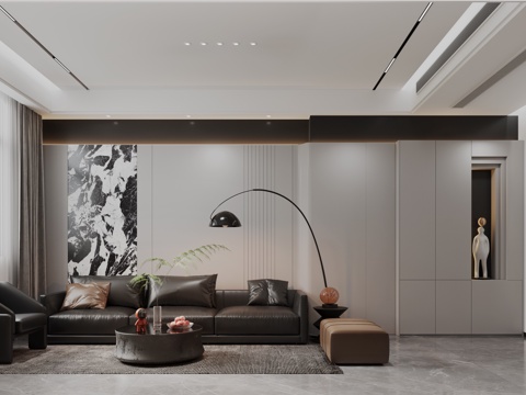  现代客厅黑白灰皮沙发落地灯摆件雕塑3d模型 