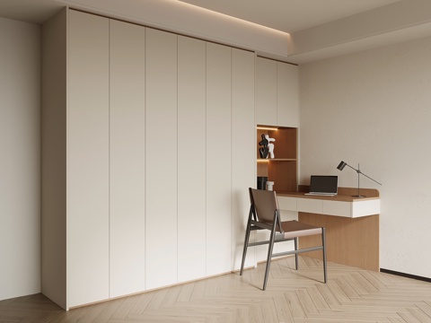  现代简约书柜 书桌一体柜3d模型 