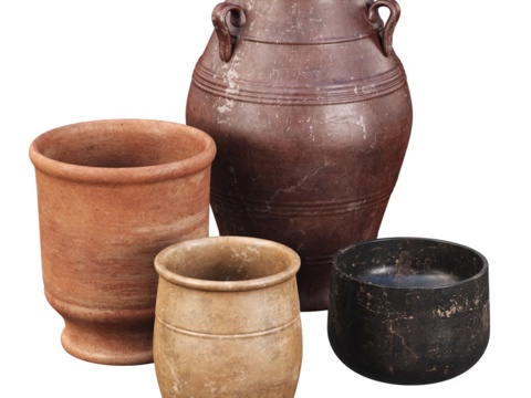  户外装饰花瓶套装 V2 装饰花瓶组3d模型 