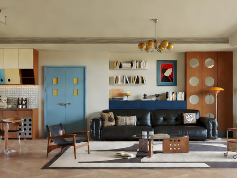  中古奶油客餐厅 横厅客餐厅 包豪斯 多巴胺 沙发茶几组合3d模型 