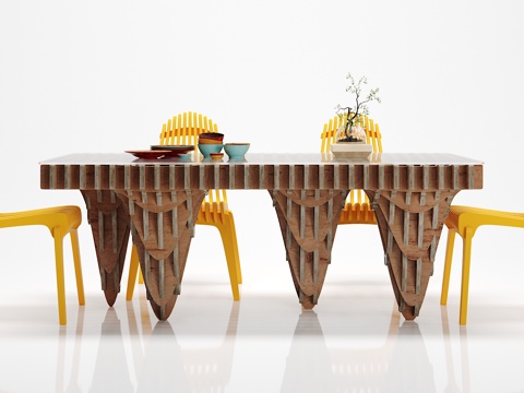  现代简约 餐桌 椅子 摆件组合3d模型 