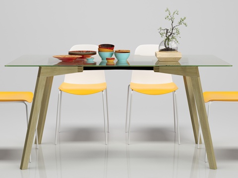  现代简约餐桌 椅子摆件组合3d模型 