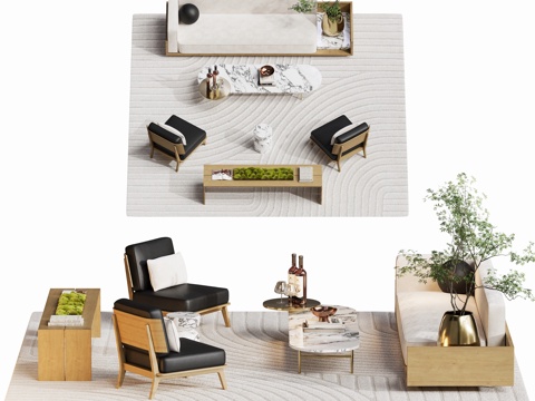 沙发茶几组合 洽谈区su模型