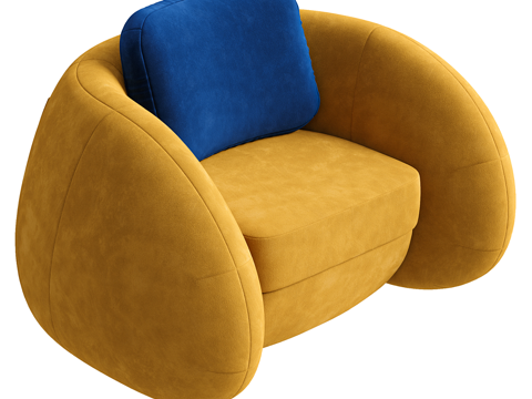  现代简约单人沙发 单人沙发 简约沙发 黄色沙发 抱枕3d模型 