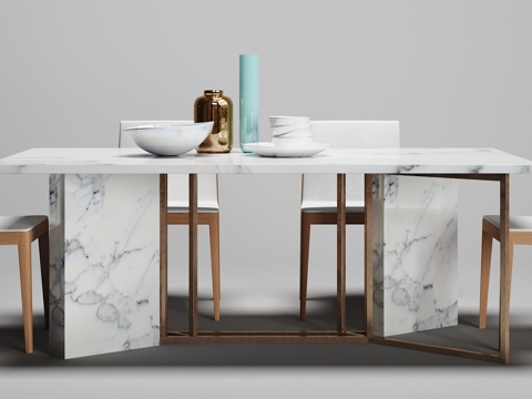  新中式餐桌椅子摆件组合3d模型 