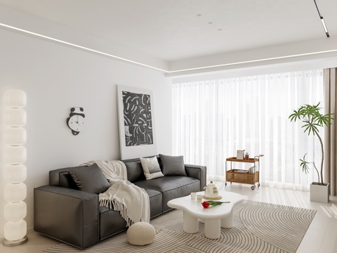  现代奶油风客餐厅3d模型 