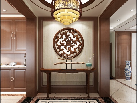  新中式过道玄关3d模型 