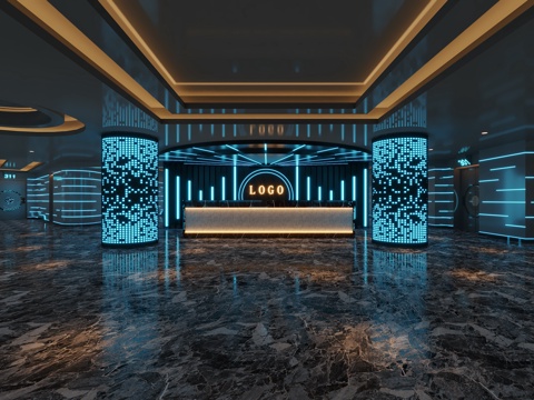  KTV大厅科技感KTV接待大厅KTV候客区3d模型 