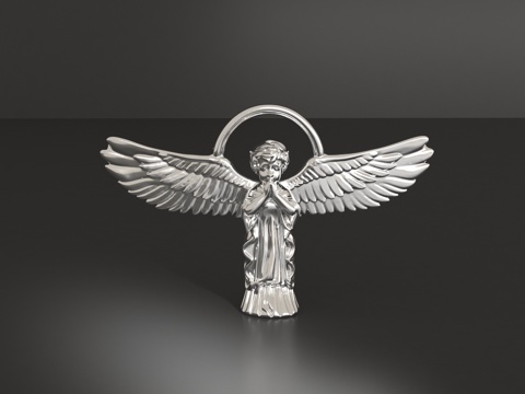  带翅膀的天使吊坠3d模型 