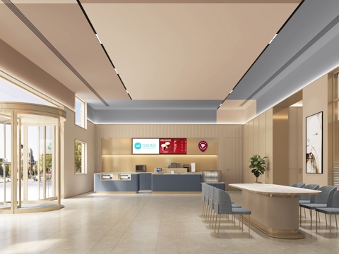  现代酒店大厅大堂吧前台接待洽谈区汉庭3d模型 