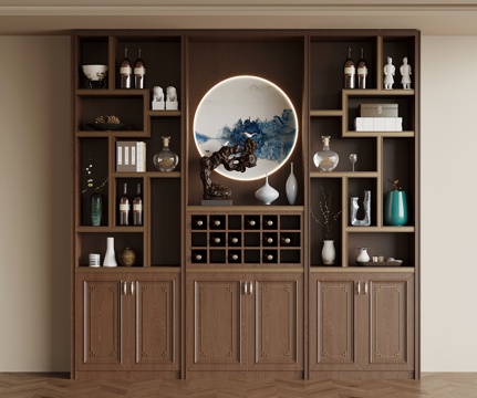 新中式餐边柜 酒柜 置物柜su模型