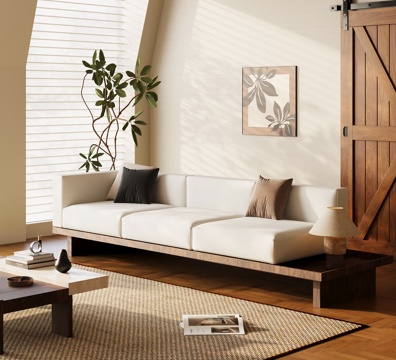  现代中古风多人沙发 布艺休闲沙发3d模型 