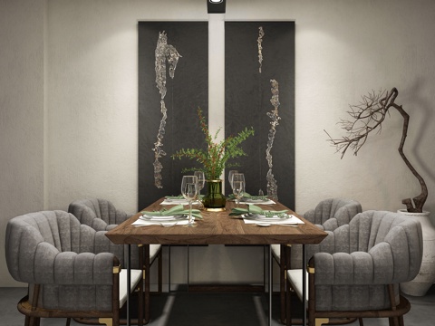  新中式餐桌椅3d模型 