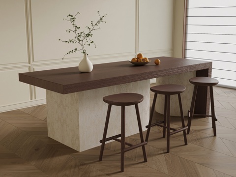 侘寂中古吧台 吧凳su模型