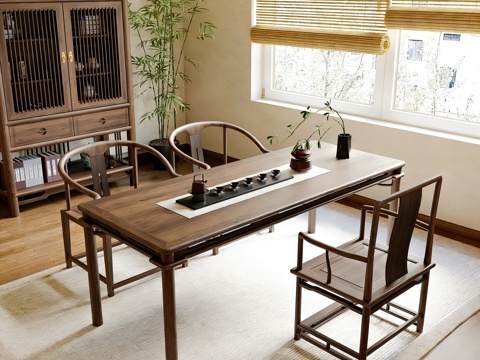  新中式书桌椅 书桌椅 茶桌椅 储物柜3d模型 