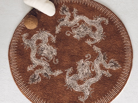  新中式地毯 布艺地毯 客厅地毯 卧室地毯 圆形地毯3d模型 