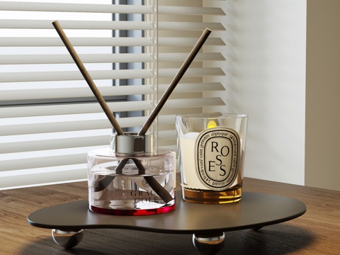  现代托盘 化妆品 摆件3d模型 