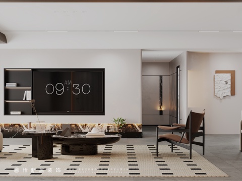  现代奶油风客餐厅开放式厨房玄关 沙发餐桌3d模型 