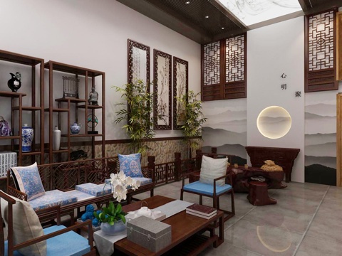  新中式茶室3d模型 