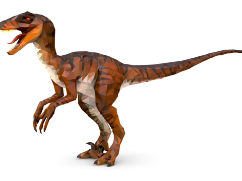  恐龙迅猛龙红色低多边形艺术风格动物3d模型 