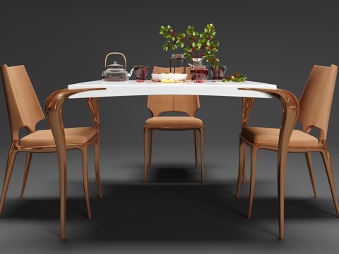  北欧餐桌椅 食物摆件组合3d模型 