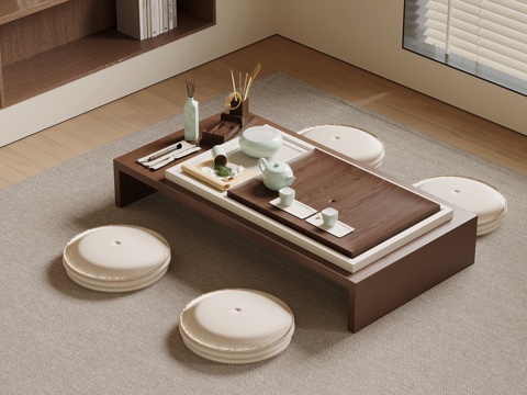 新中式茶桌椅 榻榻米茶桌椅su模型