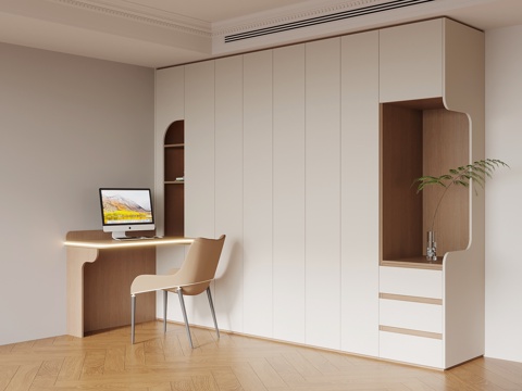  现代简约衣柜 书桌椅一体柜3d模型 