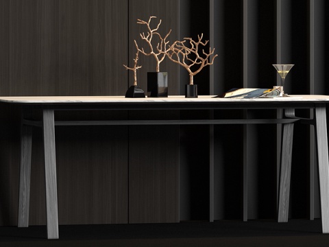  新中式实木大理石餐桌饰品组合3d模型 