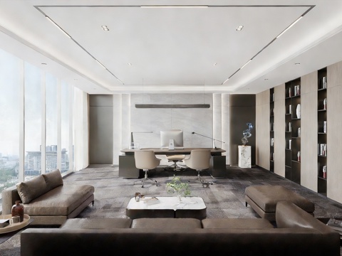  现代经理办公室 现代董事长办公室 沙发茶几组合 办公桌椅组合3d模型 