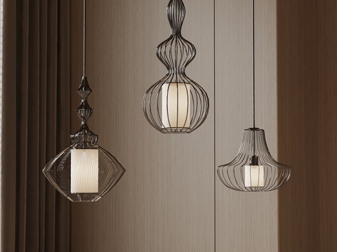  新中式吊灯su模型 