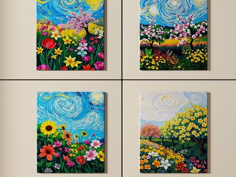  梵高风，艺术，装饰画3d模型 