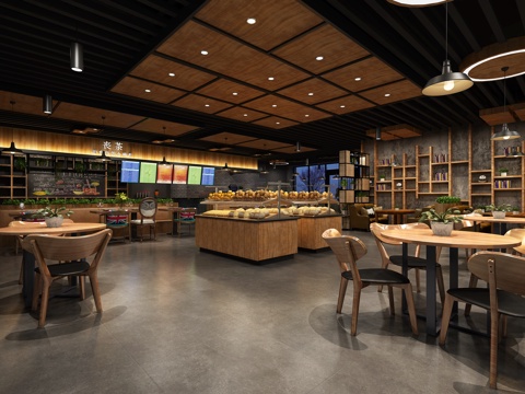  工业风奶茶店面包店3d模型 