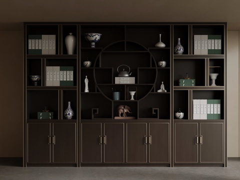  新中式博古架 置物架3d模型 